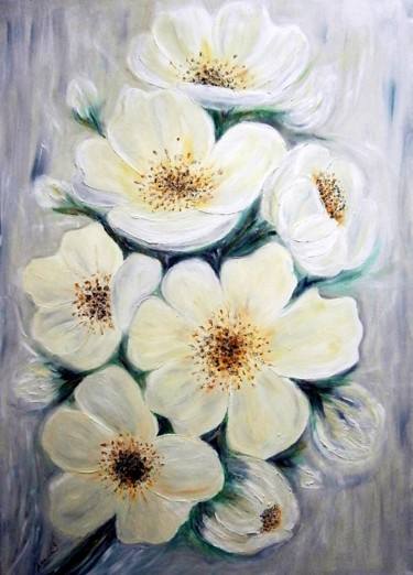 Peinture intitulée "White flowers 1.." par Milka Urbaníková, Œuvre d'art originale, Huile