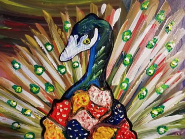 Peinture intitulée "Paon de couleurs" par Georges Aure, Œuvre d'art originale, Acrylique