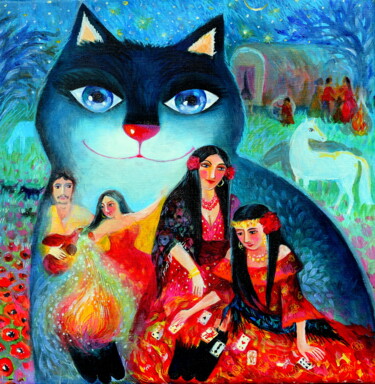 「Chat gitano」というタイトルの絵画 Oxana Zaikaによって, オリジナルのアートワーク, アクリル