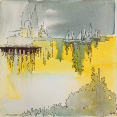 Régate - aquarelle et feutre fin - 2016 Peinture intitulée "Régate - aquarelle…" par Clau Redier-Clément, Œuvre d'art originale, Aquarelle