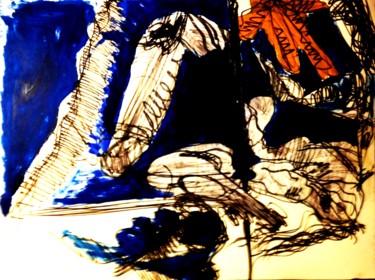 Drawing titled "Farm scene at night" by Peter Jalesh, Original Artwork, Ink