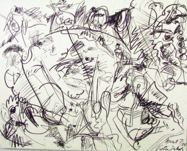Drawing titled "Dry trees and a nest" by Peter Jalesh, Original Artwork, Ink