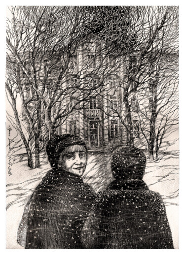 Desenho intitulada "Lena and Natasha" por Irene Vlassova, Obras de arte originais, Tinta