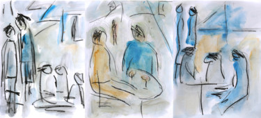 Malerei mit dem Titel "exBISTRO TRIPTYQUE" von Jean Mirre, Original-Kunstwerk, Öl