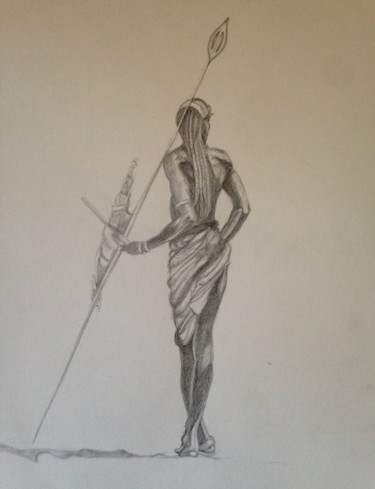 Dessin intitulée "longiligne" par Maryse Renault, Œuvre d'art originale, Conté