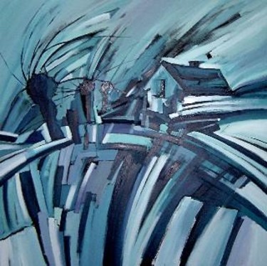 Peinture intitulée "La maison bleu..." par Catherine Suchocka, Œuvre d'art originale, Huile