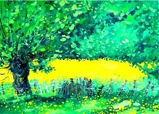 Peinture intitulée "A la compagne" par Catherine Suchocka, Œuvre d'art originale, Autre