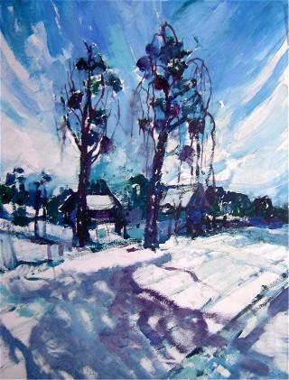 Peinture intitulée "Paysage bleu" par Catherine Suchocka, Œuvre d'art originale, Huile