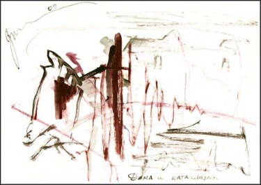 图画 标题为“Maisons et cataclys…” 由Дима Dima Вильмс Wilms (Рок-Живописец Rock-Painter), 原创艺术品, 水粉