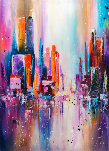 "City on sunset light"  (FRAMED 22" Х 28")