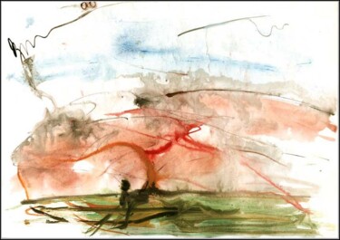 Dibujo titulada "Landscape with red…" por Dima Dima Vil Ms Wilms (Rok Zivopisec Rock Painter), Obra de arte original, Gouache