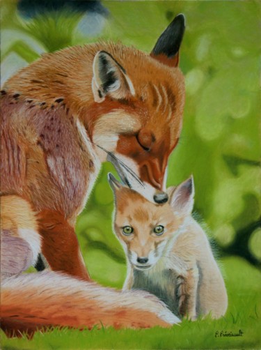 Peinture intitulée "La Renarde & son Re…" par Patrice Preveirault, Œuvre d'art originale, Pastel