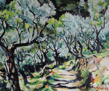 Peinture intitulée "Oliviers" par Pascal Brachet, Œuvre d'art originale, Huile