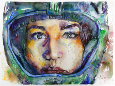 Pittura intitolato "- MOTORCYCLE GIRL -" da Alexis Chomel, Opera d'arte originale, Acquarello