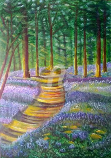 Painting titled "Caminito de sol y f…" by Loubarca, Original Artwork, Oil Mounted on Wood Stretcher frame
