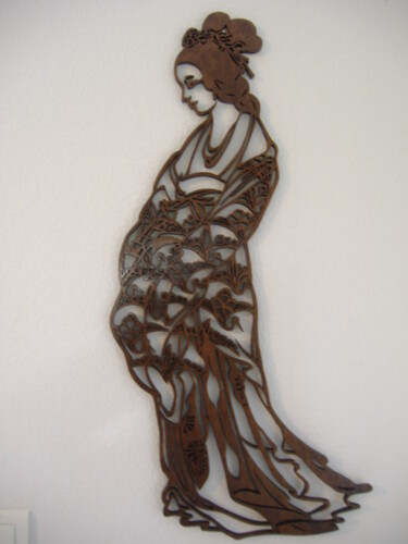 Sculptuur getiteld "Geisha 1" door Bois-Grisel, Origineel Kunstwerk, Hout