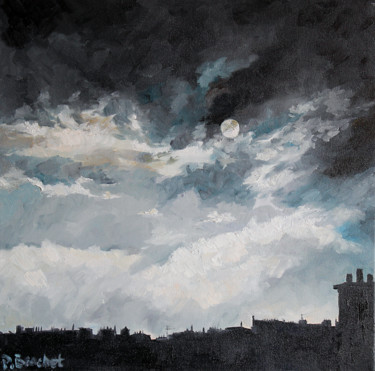 Peinture intitulée "Ciel de Paris" par Pascal Brachet, Œuvre d'art originale, Huile