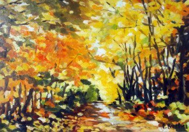 Peinture intitulée "Automne sous-bois" par Pascal Brachet, Œuvre d'art originale, Huile