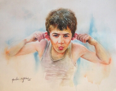 Painting titled "Hey Monkey!" by Djelloul Merhab, Original Artwork, Watercolor