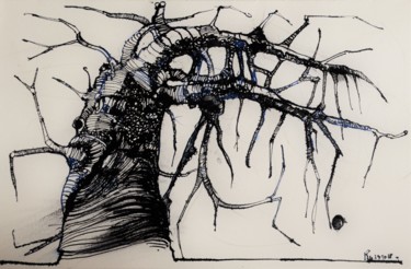 Disegno intitolato "Im Stehen sterben (…" da Stephan Rodriguez Warnemünde, Opera d'arte originale, Inchiostro