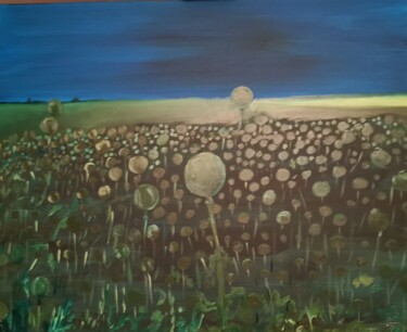 Painting titled "Champ de pavot" by Jean-Marie Reynaud (jmry), Original Artwork, Oil Mounted on Wood Stretcher frame