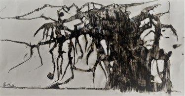 Disegno intitolato "Im Stehen sterben (…" da Stephan Rodriguez Warnemünde, Opera d'arte originale, Inchiostro