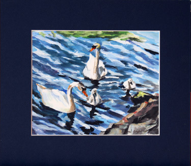 Peinture intitulée "Les cygnes en famil…" par Pascal Brachet, Œuvre d'art originale, Acrylique