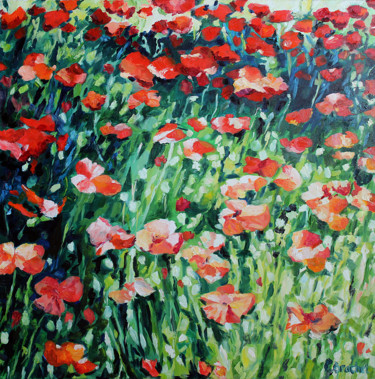 Peinture intitulée "coquelicots" par Pascal Brachet, Œuvre d'art originale, Huile