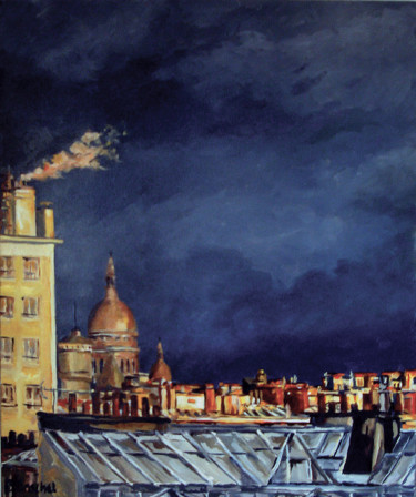 Peinture intitulée "ciel à Paris 2" par Pascal Brachet, Œuvre d'art originale, Huile