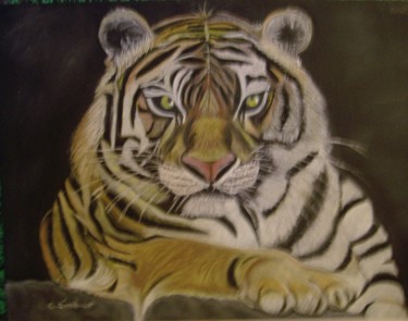 Peinture intitulée "tigre de sibérie" par Ghislaine Limbour, Œuvre d'art originale, Pastel