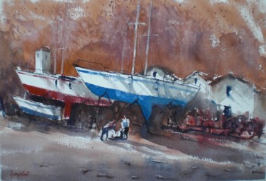 绘画 标题为“Garda lake - boats 2” 由Giorgio Gosti, 原创艺术品, 水彩