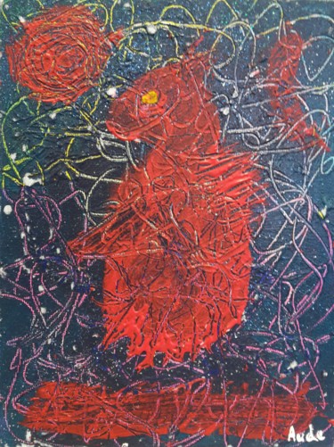 Peinture intitulée "Bébé dragon assis s…" par Aude Peris, Œuvre d'art originale, Acrylique Monté sur Carton