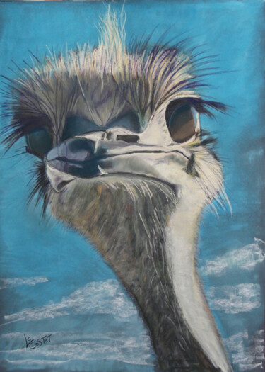 Peinture intitulée "Gertrude l' autruche" par Catherine Costet (Lccat), Œuvre d'art originale, Pastel