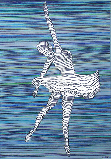 Ballerine et bleues.jpg Peinture intitulée "Ballerine et bleues…" par Lanto R., Œuvre d'art originale, Encre