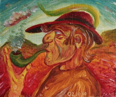 Pittura intitolato "volcanologist smoke…" da Andrei Klenov, Opera d'arte originale, Olio