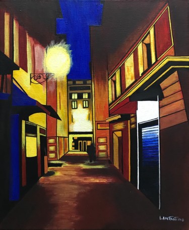 「Vieux Nice3」というタイトルの絵画 Laetitia Infantinoによって, オリジナルのアートワーク, アクリル ウッドストレッチャーフレームにマウント