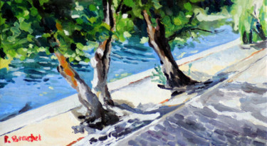 Peinture intitulée "bord de Seine" par Pascal Brachet, Œuvre d'art originale, Huile