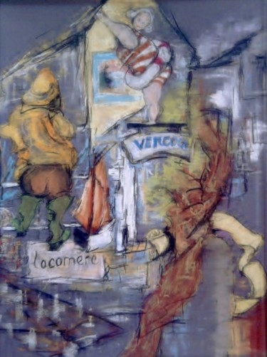 Drawing titled "entre la comére et…" by Sylvain Grignon (sygry), Original Artwork, Chalk