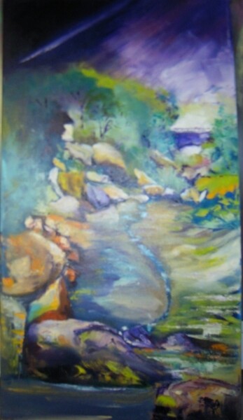 Painting titled "perros guirrec maré…" by Sylvain Grignon (sygry), Original Artwork, Oil Mounted on Wood Stretcher frame