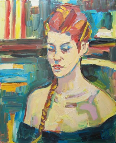 LAURANNE. PORTRAIT A LA TRESSE Peinture intitulée "LAURANNE. PORTRAIT…" par Joël Monnier, Œuvre d'art originale, Huile