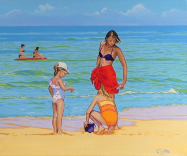 Peinture intitulée "jeune femme et fill…" par Christelle Vaesken, Œuvre d'art originale, Acrylique