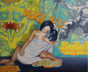 Malerei mit dem Titel "The Punisher" von Gabriele Roman, Original-Kunstwerk, Öl