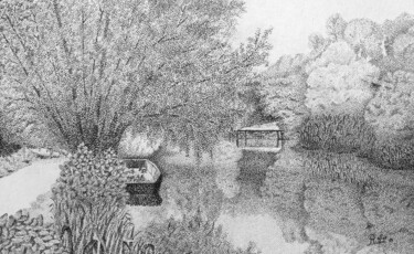 Drawing titled "marais de Bourges" by Andre Rollet, Original Artwork, Graphite