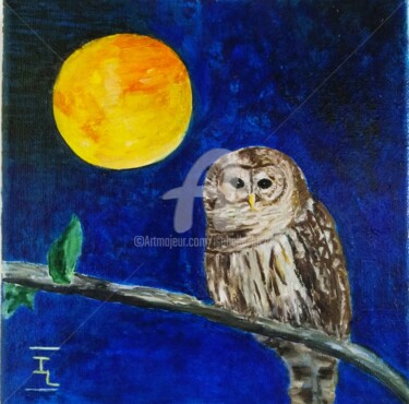 Peinture intitulée "La petite chouette" par Isabelle Lucas, Œuvre d'art originale, Huile