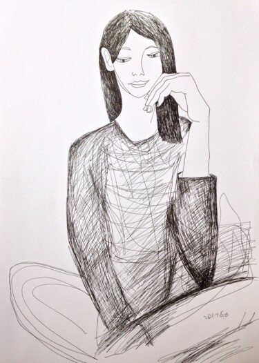 图画 标题为“portrait of sitting…” 由Janna Shulrufer, 原创艺术品, 中性笔