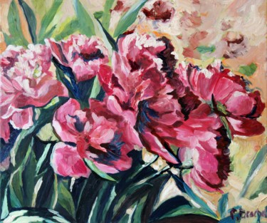 Peinture intitulée "Les pivoines" par Pascal Brachet, Œuvre d'art originale, Huile