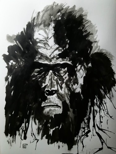 Tekening getiteld "Titus : L167" door Laou, Origineel Kunstwerk, Inkt Gemonteerd op Glas