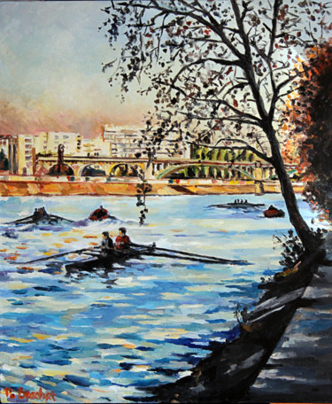 Peinture intitulée "Aviron-Ile de la Ja…" par Pascal Brachet, Œuvre d'art originale, Huile