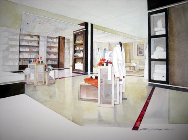 Картина под названием "Sketch Interior Des…" - Nikolay Biryukov, Подлинное произведение искусства, Акварель