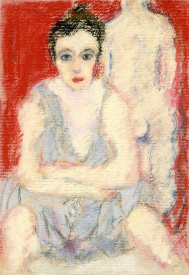 Dessin intitulée "P41 Modèle assis" par Amos Zelikson, Œuvre d'art originale, Pastel